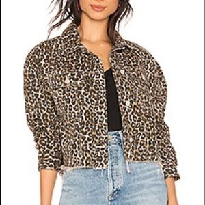 Free People Cropped Cheetah Print Jean Jacket